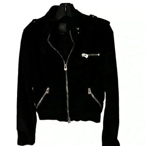 Armani Exchange velvet Black Moto zipped women's jacket pockets, size M